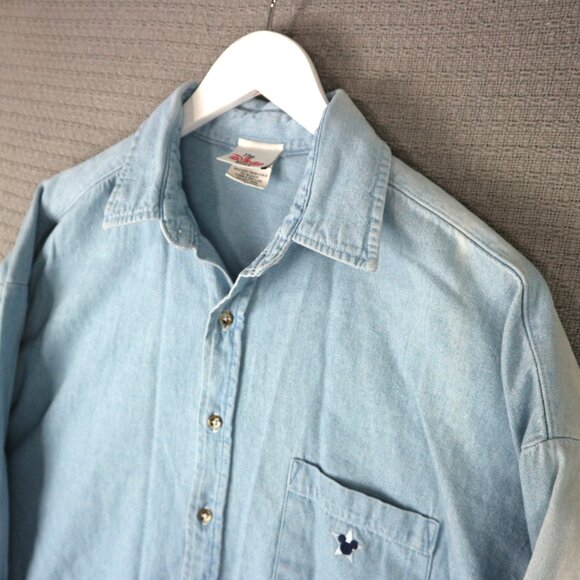 Disney Store Walt Disney Studios Denim Button Up Faded Mens Large Vintage 2000s - Picture 5 of 8